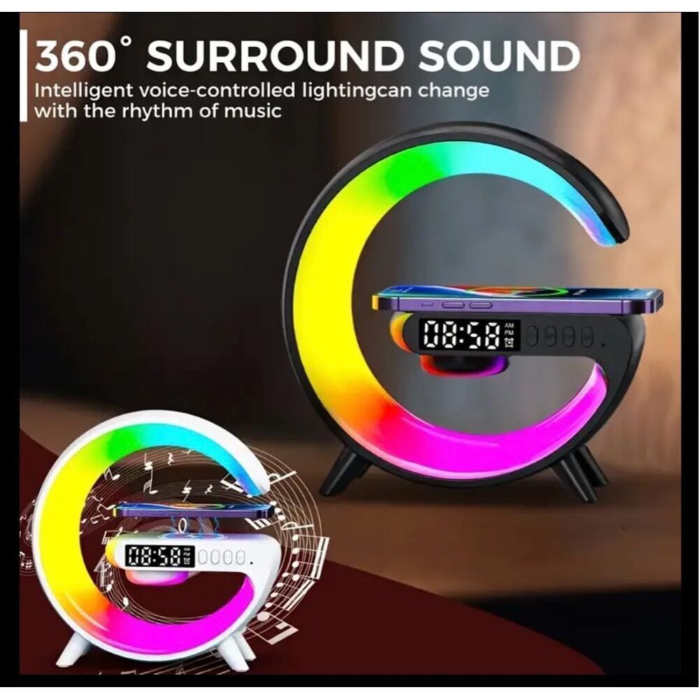 NWT Bluetooth Wireless Charger Station Stand w Alarm Clock Speaker & Light - Picture 9 of 12